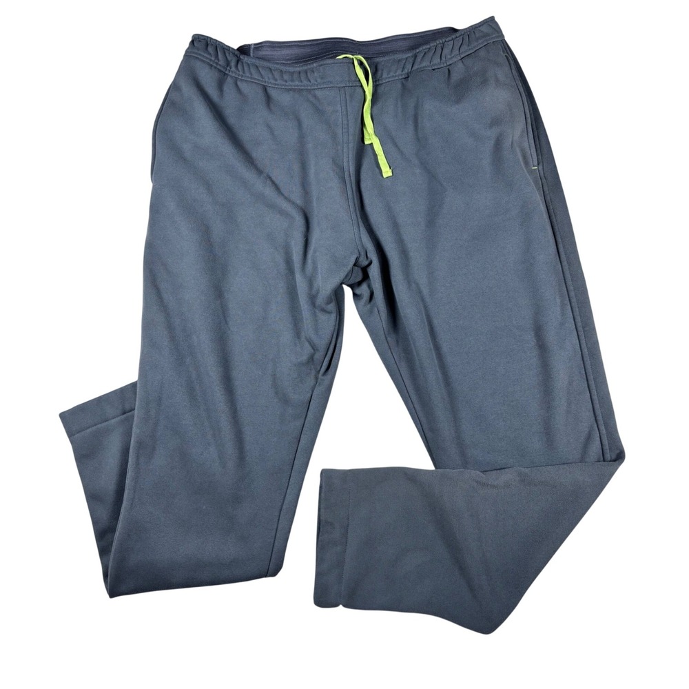 Orvis Mens Fleece Sweatpants Gray Lime Green Drawstring Joggers Size L